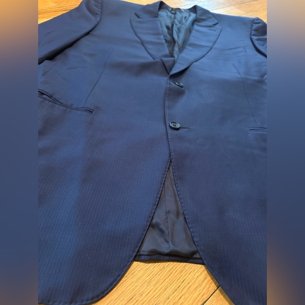 CANALI Travel + Water Resistant Navy Blue Striped Wool Sport Coat Men’s Size 46R - Picture 2 of 15